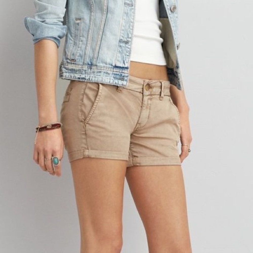 American Eagle Khaki Midi Shorts